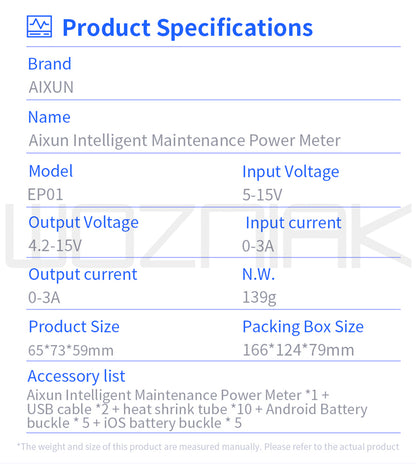 JC Aixun Epower-Ep01 Intelligent Maintenance Power Meter for iOS and Android Support Android / Lighting cable Current regulator